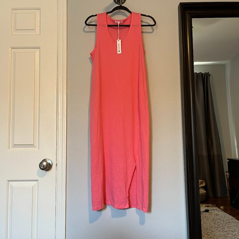 Sundry Coral Tank Maxi Dress with Slits NWT